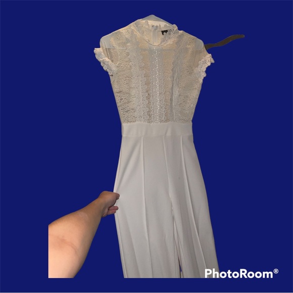 Pearly white wide leg jumpsuit. Top part is sheer like, see trough. - Picture 3 of 3
